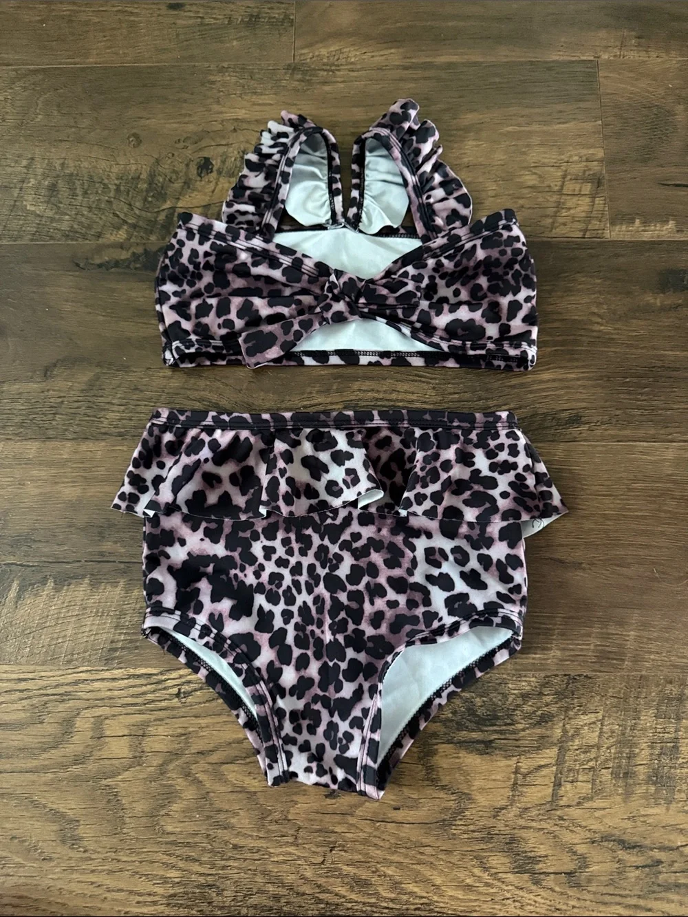 Brown Leopard Print Ruffled high waisted Two-Piece Swimsuit 5t